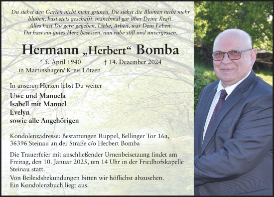 Traueranzeige von Hermann Bomba von FZ