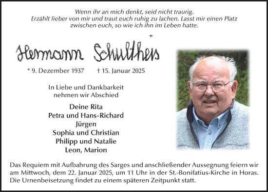 Traueranzeige von Hermann Schultheis von FZ