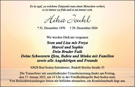 Traueranzeige von Hika Joukl von FZ