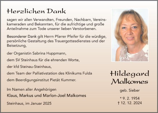 Traueranzeige von Hildegard Malkomes von FZ