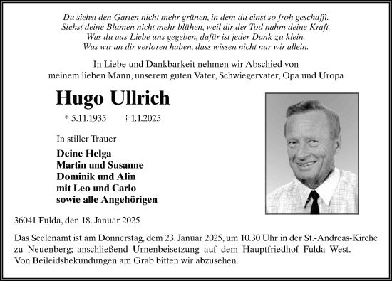 Traueranzeige von Hugo Ullrich von FZ
