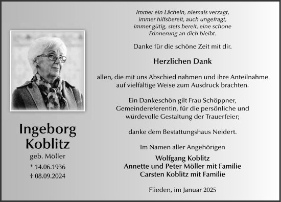 Traueranzeige von Ingeborg Koblitz von FZ
