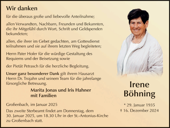 Traueranzeige von Irene Böhning von FZ