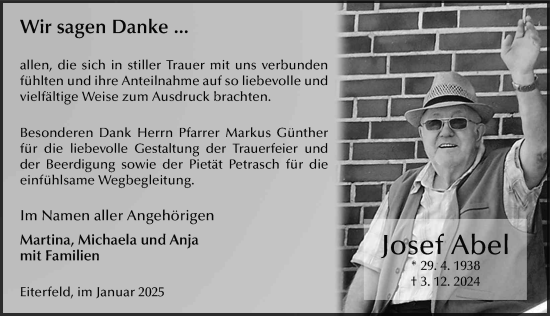 Traueranzeige von Josef Abel von FZ