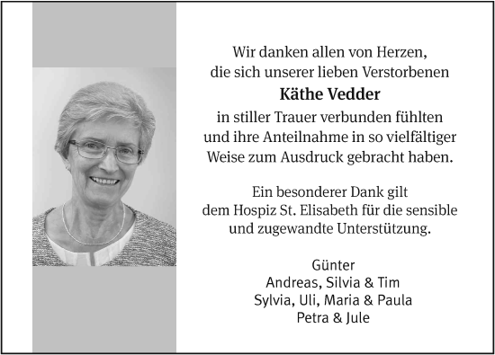 Traueranzeige von Käthe Vedder von FZ