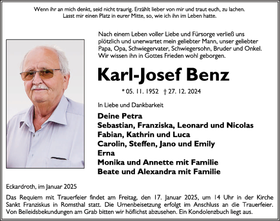 Traueranzeige von Karl-Josef Benz von FZ