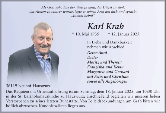 Traueranzeige von Karl Krah von FZ