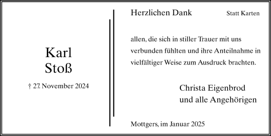Traueranzeige von Karl Stoß von FZ