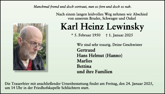 Traueranzeige von Karl Heinz Lewinsky von FZ