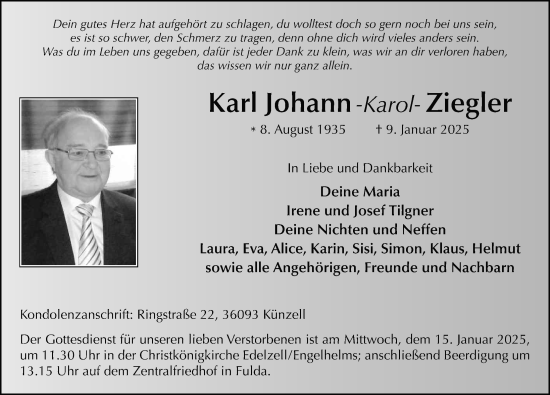 Traueranzeige von Karl Johann Ziegler von FZ