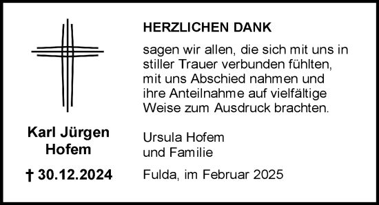 Traueranzeige von Karl Jürgen Hofem von FZ