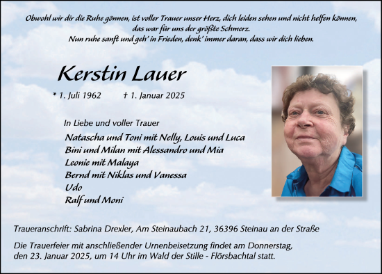 Traueranzeige von Kerstin Lauer von FZ