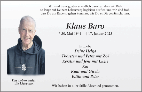 Traueranzeige von Klaus Baro von FZ