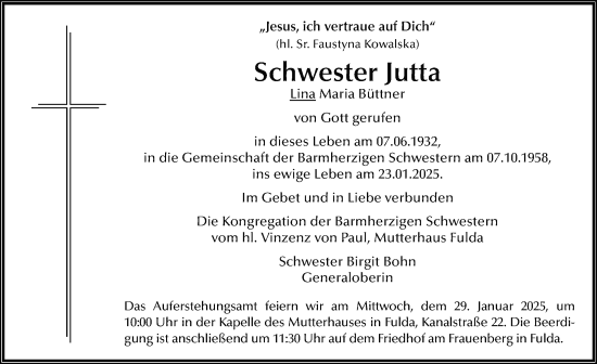 Traueranzeige von Lina Maria Büttner von FZ