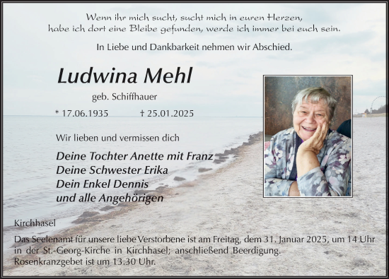 Traueranzeige von Ludwina Mehl von FZ