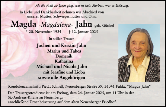 Traueranzeige von Magdalena Jahn von FZ