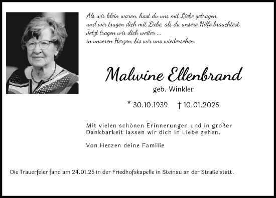 Traueranzeige von Malwine Ellenbrand von FZ