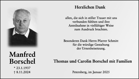 Traueranzeige von Manfred Borschel von FZ