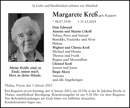 Traueranzeige von Margarete Kreß von FZ