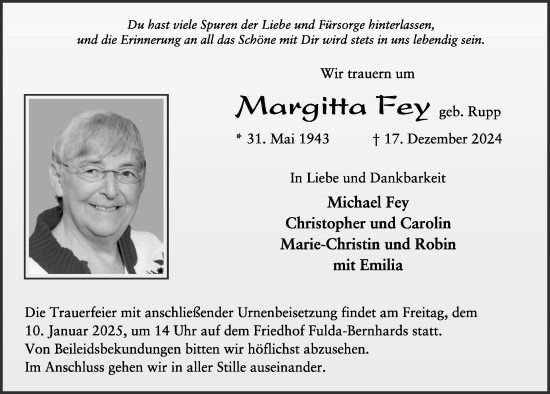 Traueranzeige von Margitta Fey von FZ