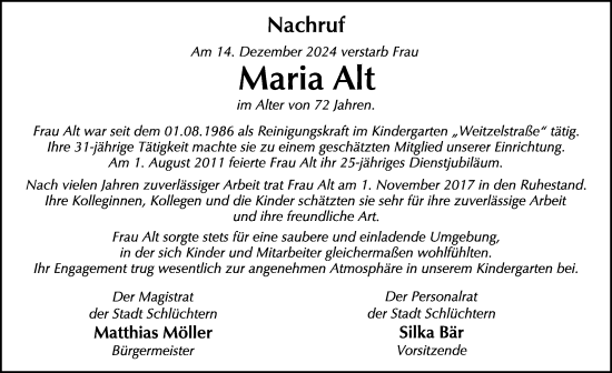Traueranzeige von Maria Alt von FZ