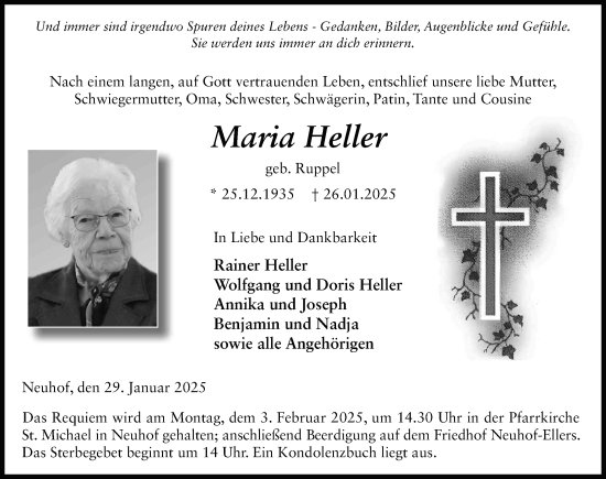 Traueranzeige von Maria Heller von FZ