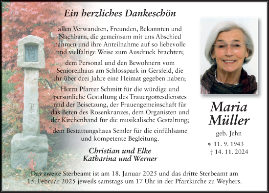 Traueranzeige von Maria Müller von FZ