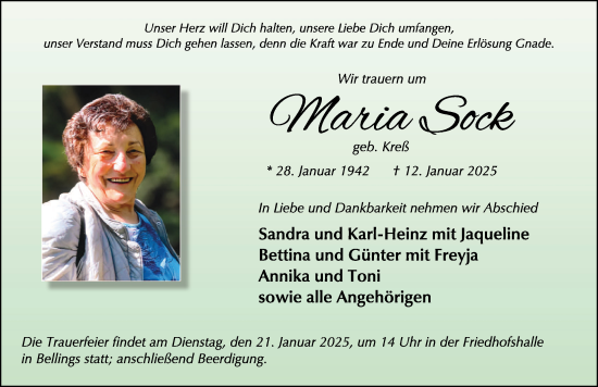 Traueranzeige von Maria Sock von FZ