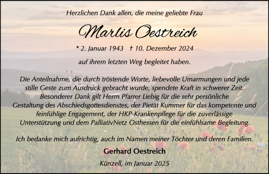 Traueranzeige von Marlies Oestreich von FZ