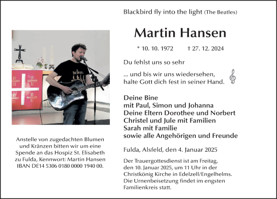 Traueranzeige von Martin Hansen von FZ