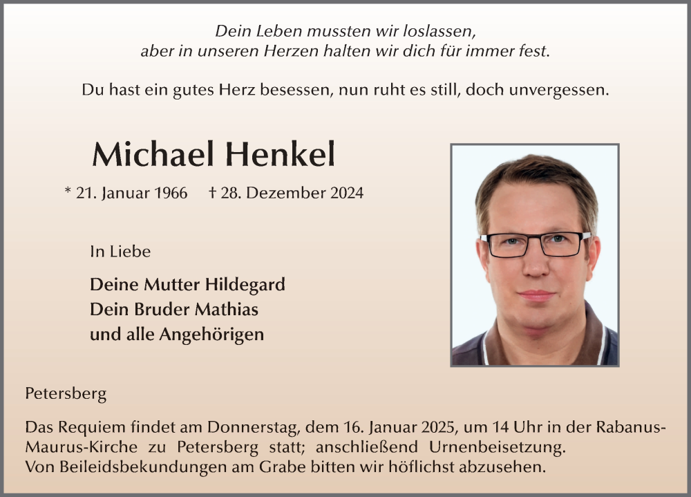  Traueranzeige für Michael Henkel vom 11.01.2025 aus FZ