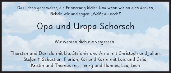 Traueranzeige von Opa und Uropa Schorsch  von FZ