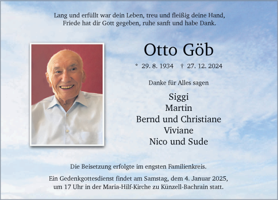 Traueranzeige von Otto Göb von FZ