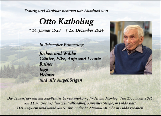 Traueranzeige von Otto Katholing von FZ
