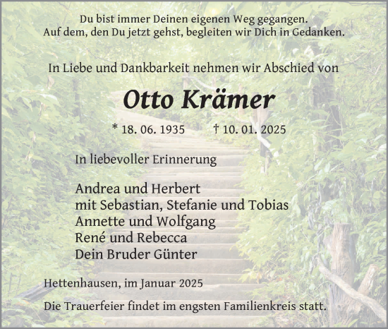 Traueranzeige von Otto Krämer von FZ