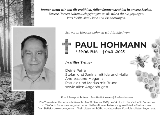 Traueranzeige von Paul Hohmann von FZ