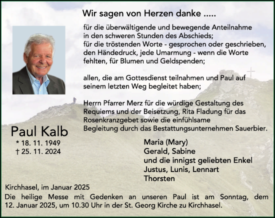 Traueranzeige von Paul Kalb von FZ
