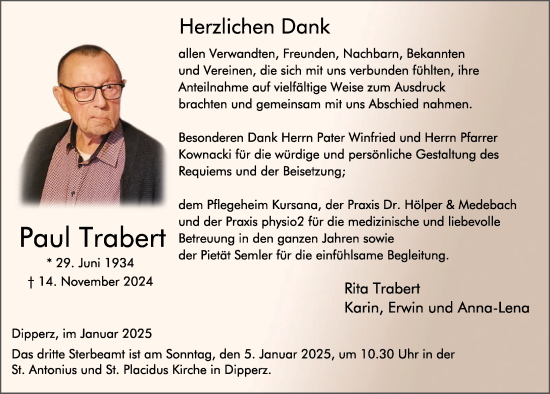 Traueranzeige von Paul Trabert von FZ