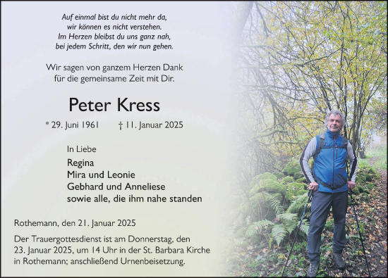 Traueranzeige von Peter Kress von FZ