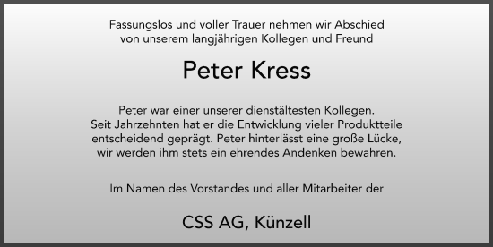Traueranzeige von Peter Kress von FZ