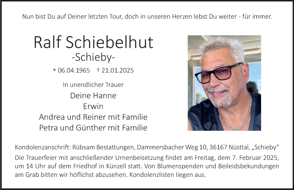  Traueranzeige für Ralf Schiebelhut vom 29.01.2025 aus FZ
