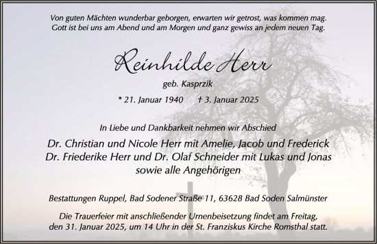 Traueranzeige von Reinhilde Herr von FZ