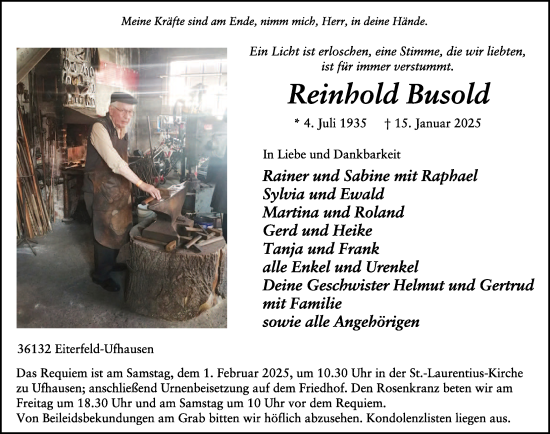 Traueranzeige von Reinhold Busold von FZ