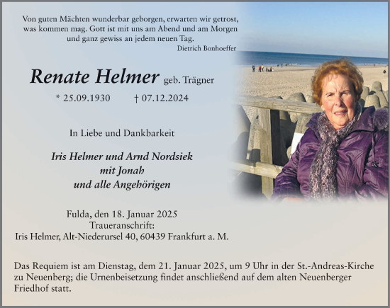 Traueranzeige von Renate Helmer von FZ