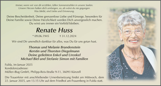 Traueranzeige von Renate Huss von FZ