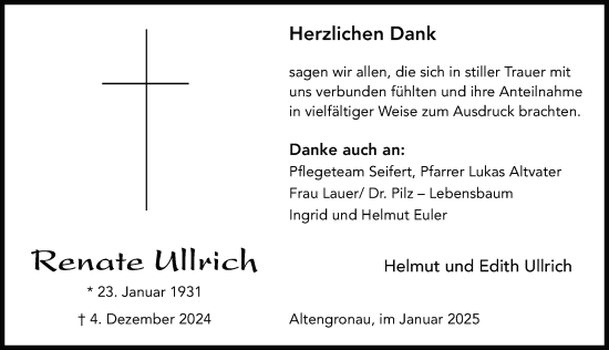 Traueranzeige von Renate Ullrich von FZ