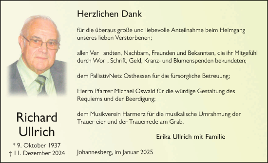 Traueranzeige von Richard Ullrich von FZ