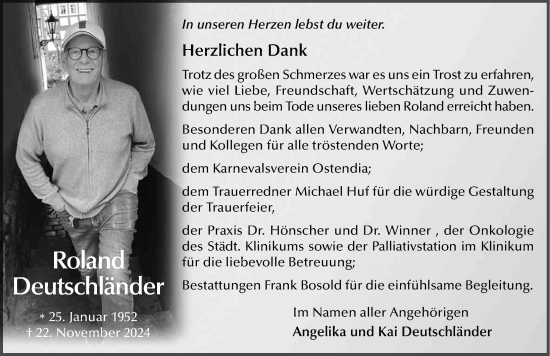 Traueranzeige von Roland Deutschländer von FZ
