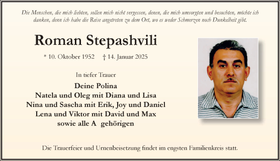 Traueranzeige von Roman Stepashvili von FZ