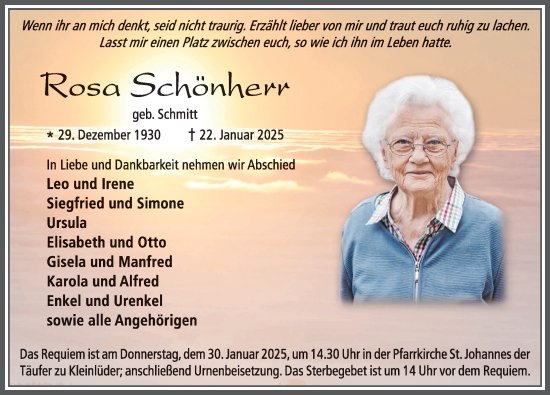 Traueranzeige von Rosa Schönherr von FZ